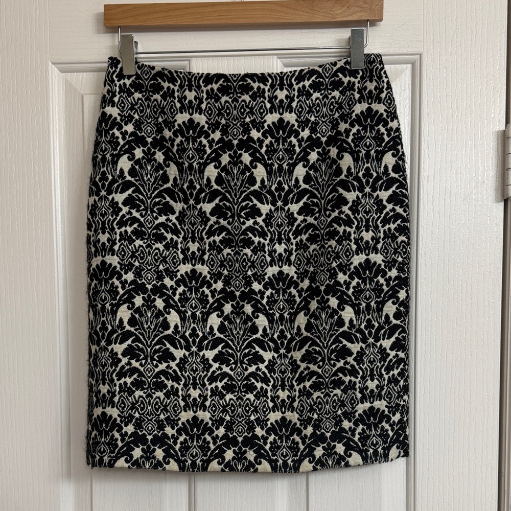 Talbots Black and Ivory Floral Pencil Skirt